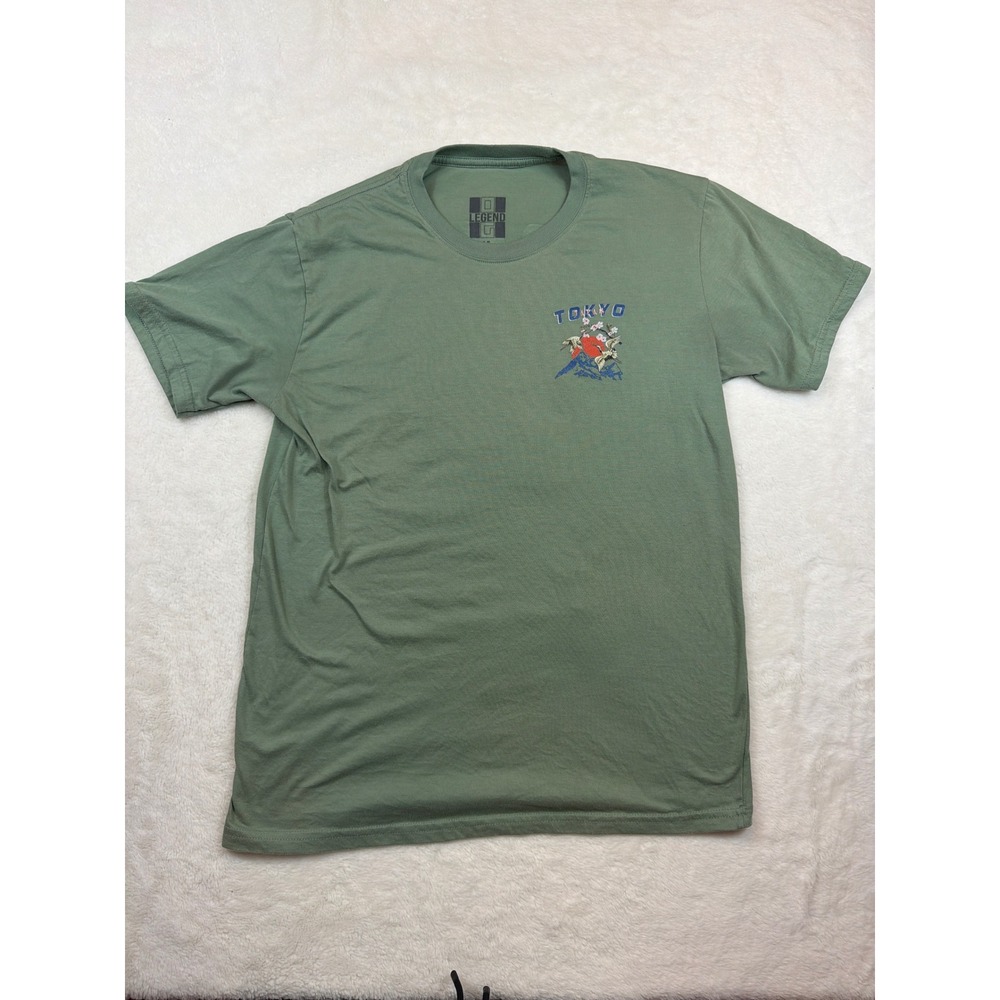 Legend Tokyo Japan Graphic T-Shirt Mens Medium Sage Green Cranes Fuji Streetwear